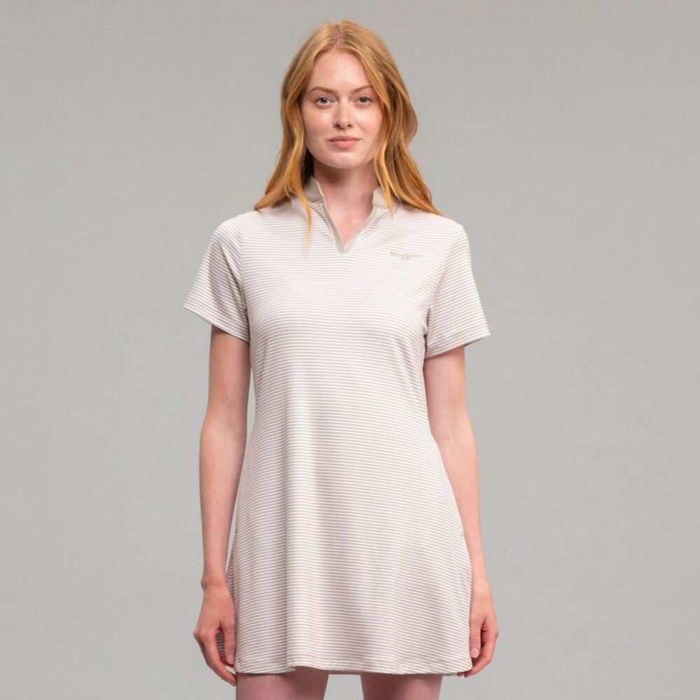 Richer Poorer Women's Short Sleeve Polo Swing Dress - Tan Striped XL